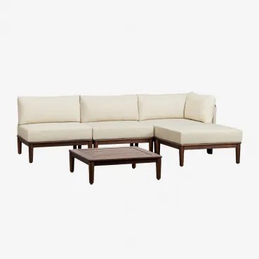 Conjunto De Sala Com Sofá Modular De Canto De 3 Peças, Mesa De Centro E Puff Em Acácia Giulia Castanho-acácia Escuro - Sklum