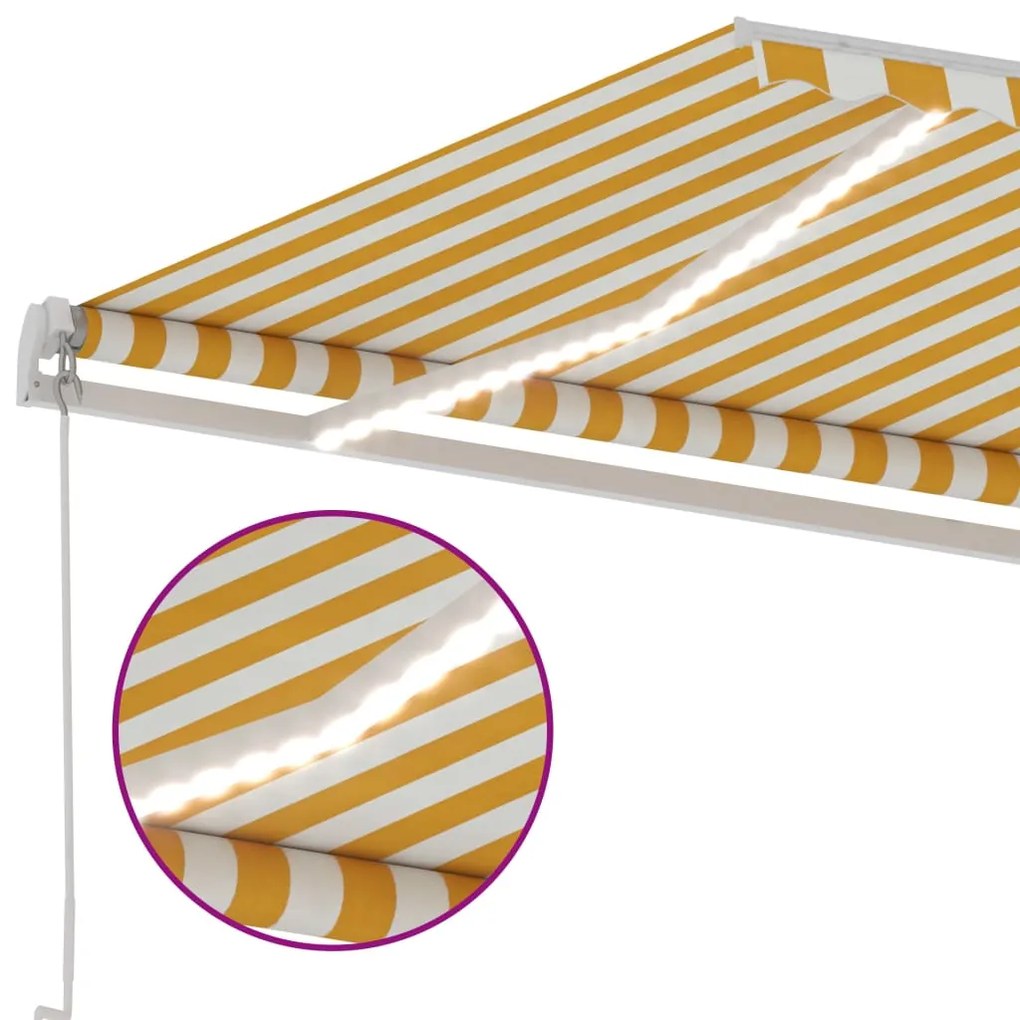 Toldo retrátil manual com LED 600x300 cm amarelo e branco