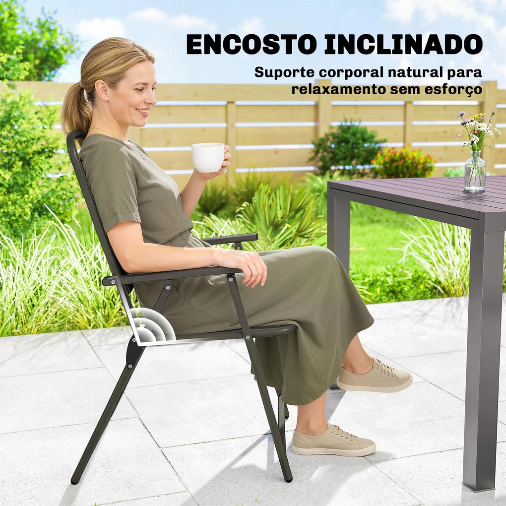 Conjunto de 4 Cadeiras Dobráveis (MESA NÃO INCLUIDA) para Jardim com Apoios de Braços Encosto e Assento Estrutura Metálica 55x63x93 cm Castanho