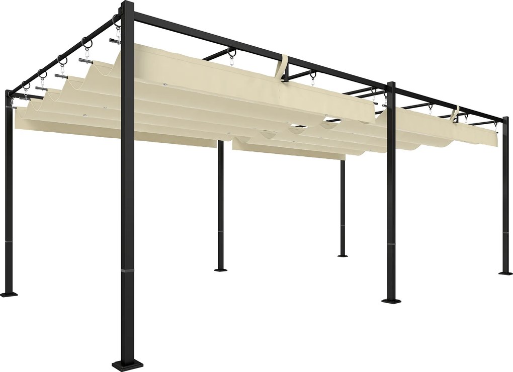 Outsunny Pérgola de Jardim 6x3 m com Telhado Retrátil Proteção UPF50+ Drenagem Pavilhão de Jardim para Terraço Exterior Creme | Aosom Portugal