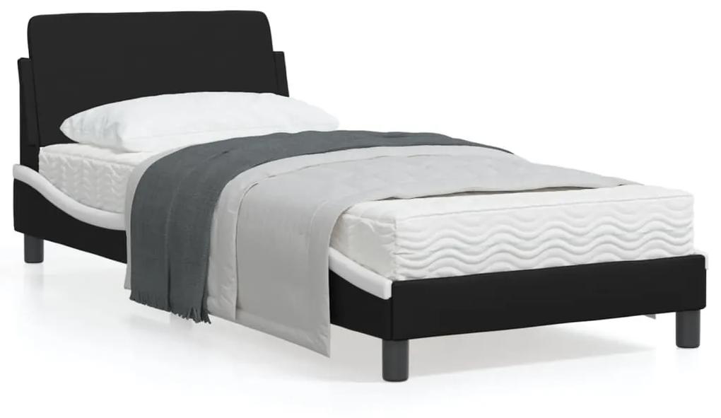Estrutura cama c/ cabeceira couro artificial preto e branco