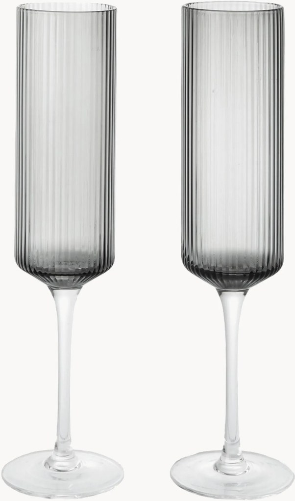 Copos de champanhe de vidro artesanal Ripple, conjunto de 2