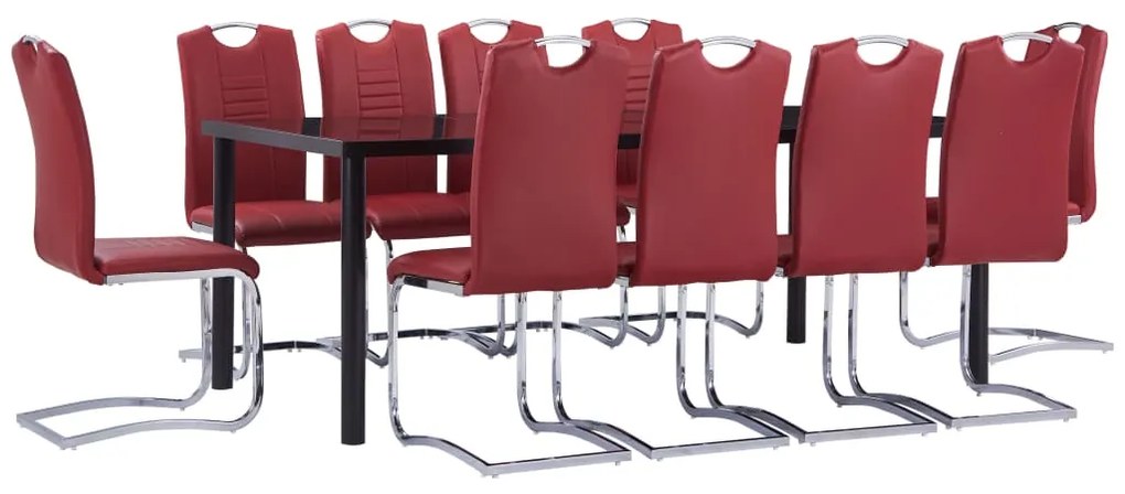 11 pcs conjunto de jantar couro artificial vermelho