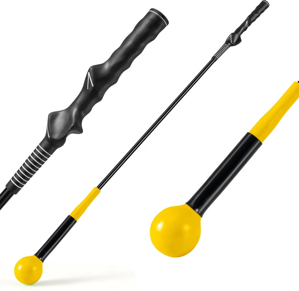 Conjunto de 2 Treinadores de Swing de Golfe, Pega Ergonómica de Fibra de Vidro, Amarelo
