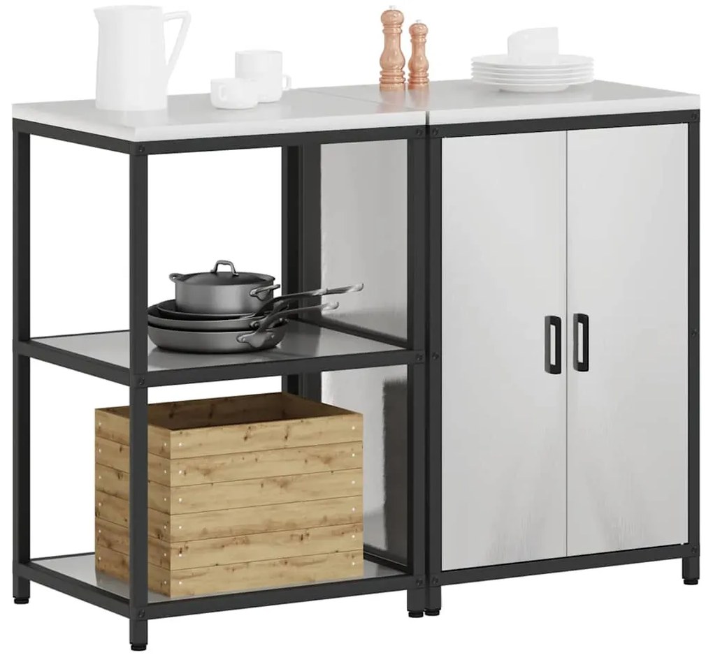 Conjunto de Armazenamento de Cozinha com prateleira 2 pcs Prata