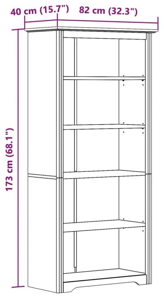 Estante BODO 5 prateleiras 82x40x173 cm pinho maciço castanho