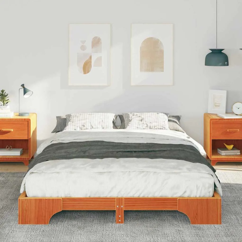 Estrutura de cama de chão Castanho 140 x 210 cm madeira
