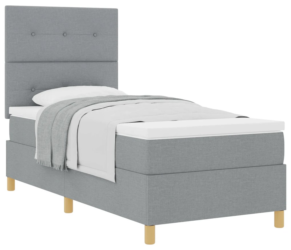 Cama Box Spring com Colchão Cinza Claro 100x200 cm Tecido