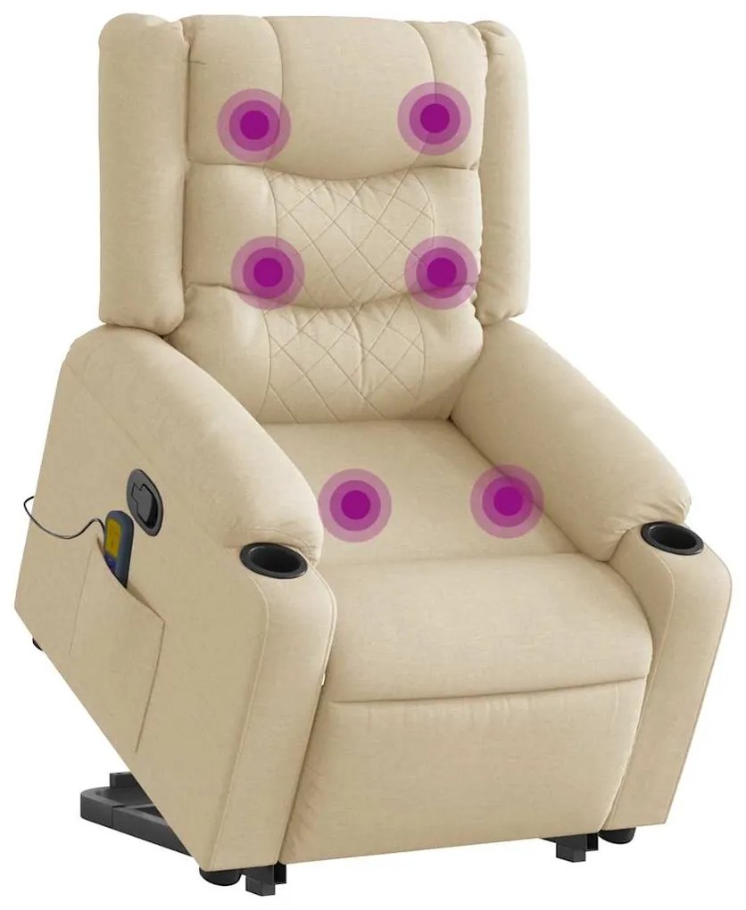 vidaXL Poltrona elevatória de massagens tecido cor creme
