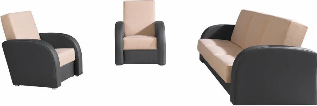 Conjunto de mobiliário com estofo Providence 173, Cama com arrumação, Couro Ecológico + Tecido, Pernas: Madeira, Plástico