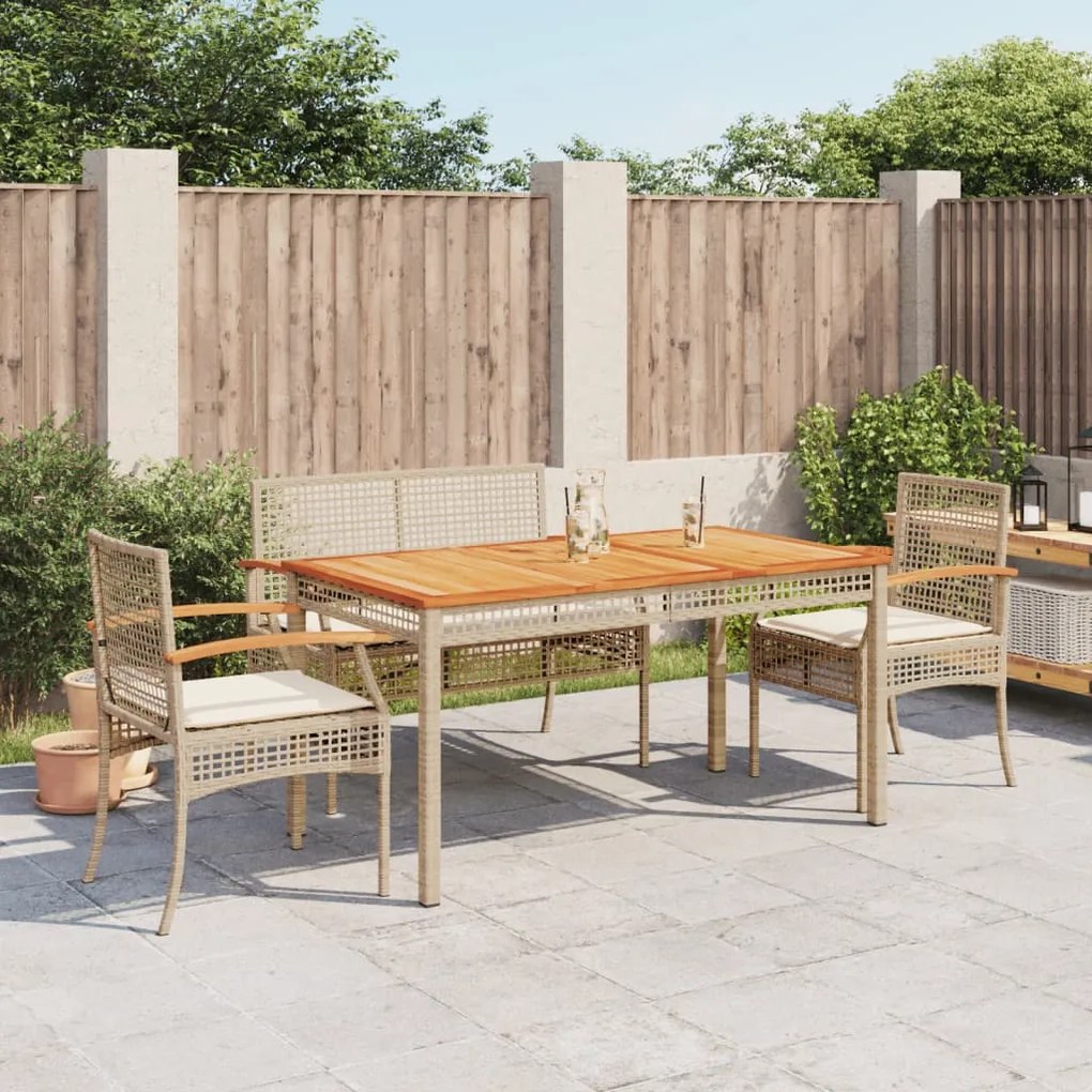 vidaXL 4 pcs conjunto de jantar p/ jardim c/ almofadões vime PE bege