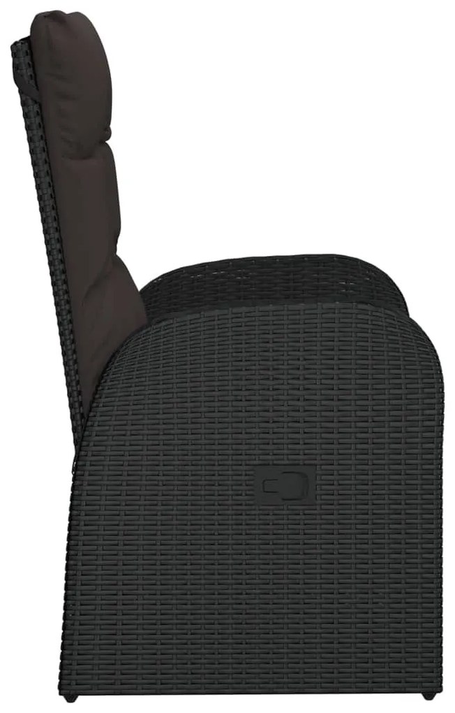 Cadeiras de jardim reclináveis 2pcs c/ almofadões vime PE preto