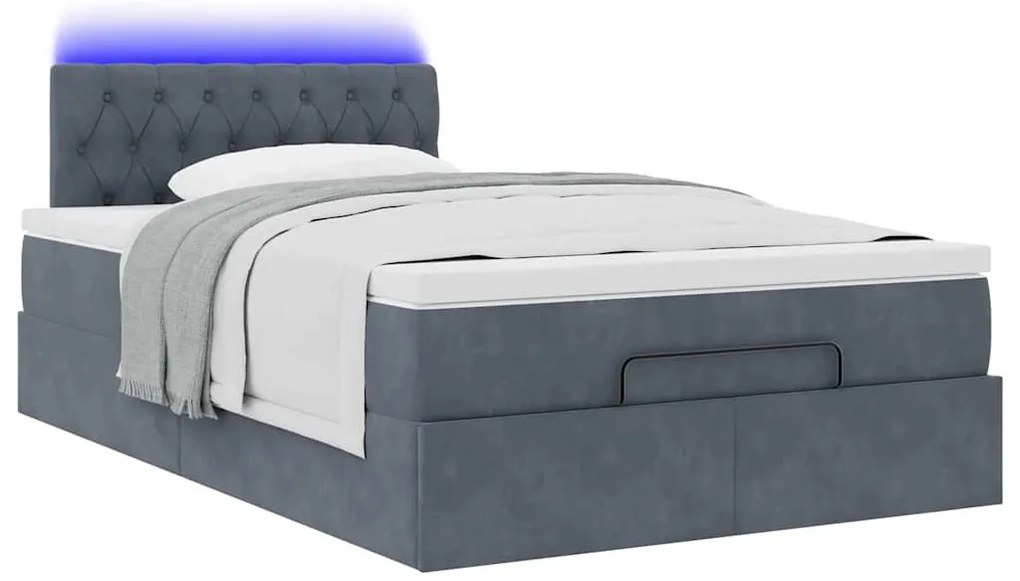 Cama otomana com colchão &amp; LEDs 120x190cm veludo cinza-escuro