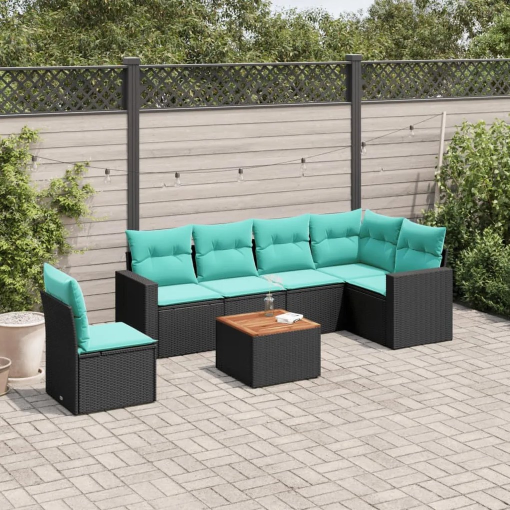vidaXL 7 pcs conjunto de sofás p/ jardim c/ almofadões vime PE preto