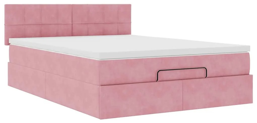 Estrutura de cama otomana com colchão 140x190 cm veludo rosa