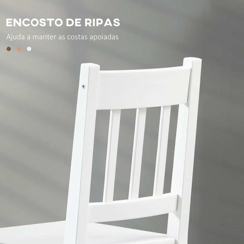 HOMCOM Conjunto de 2 Cadeiras de Sala de Jantar Cadeira de Cozinha com Encosto de Ripas Estrutura de Madeira de Pinho para Sala de Jantar Restaurante Carga Máxima 120 kg 41x46,5x85,5 cm Branco