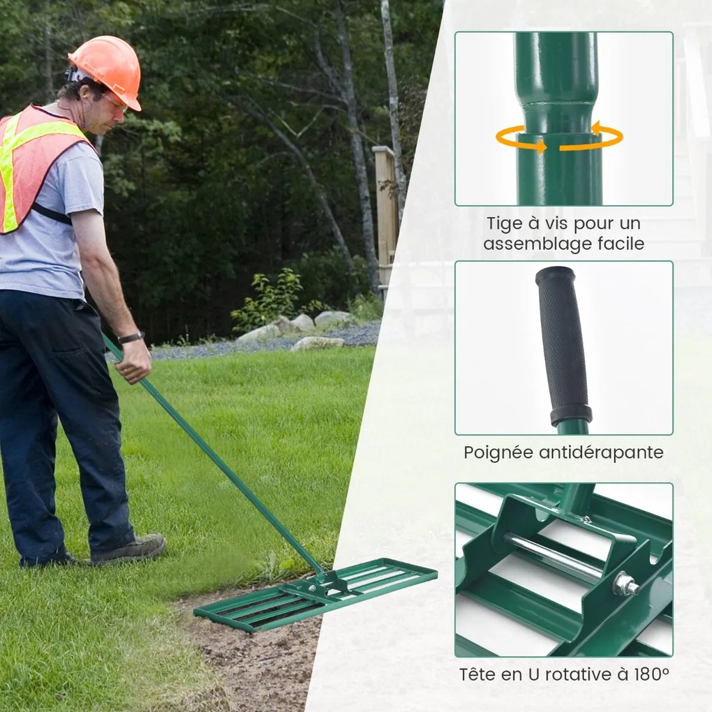 Ancinho nivelador de gramado de 36 x 10 polegadas com cabo ergonômico - prata