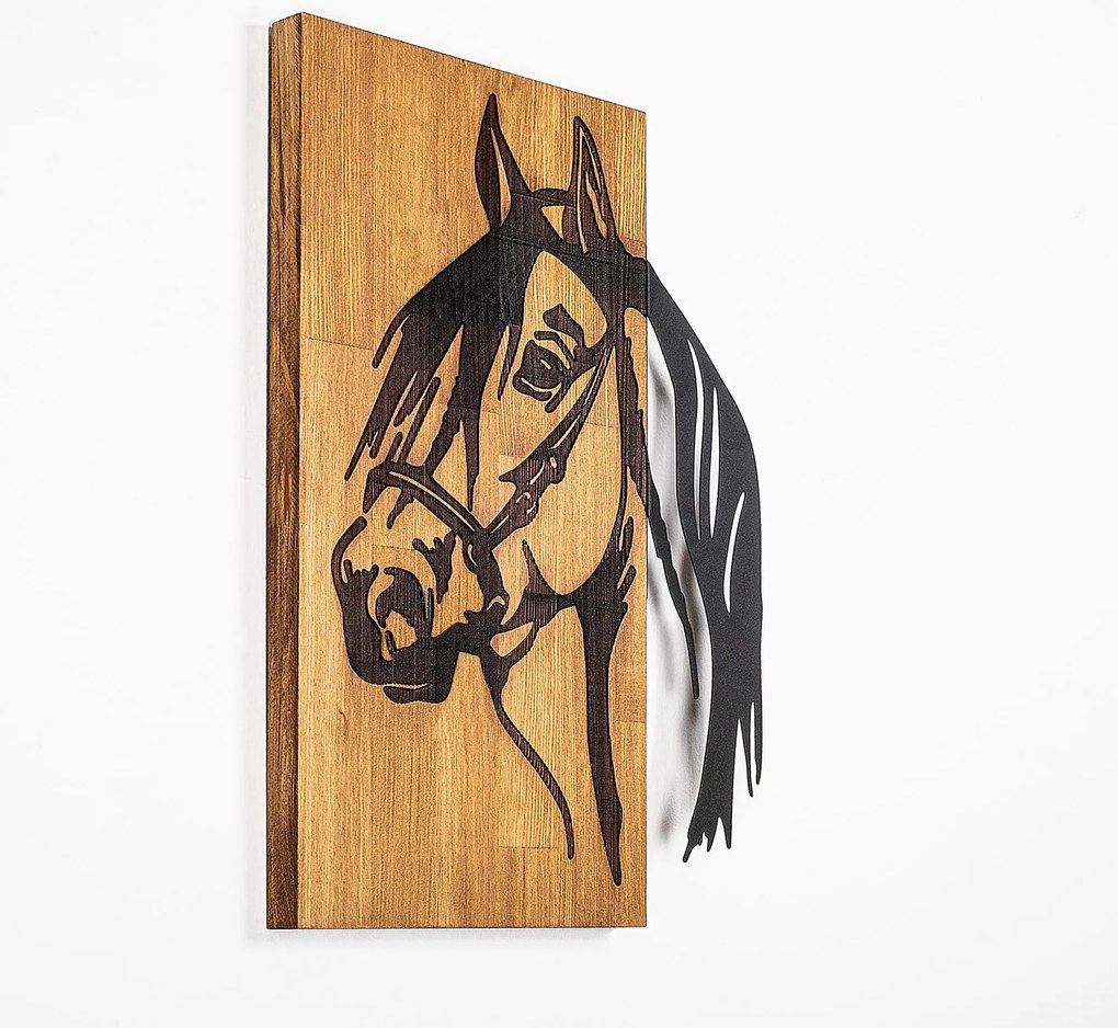 Acessório Decorativo de Parede em Madeira Cavalo – Preto Nogueira – 40