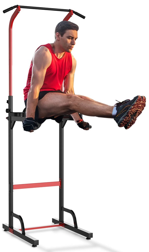HOMCOM Torre de abdominais para Ginásio Ajustável em altura com tubo de aço de 6 furos Suporta até 120 kg 94x80,5x180-230 cm Preto