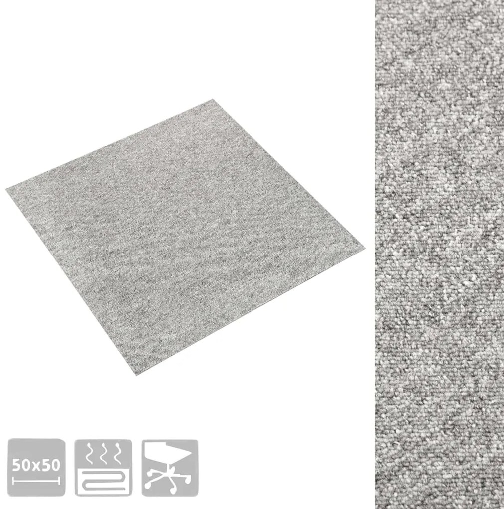 Ladrilhos carpete para pisos 20 pcs 5 m² 50x50cm cinzento-claro