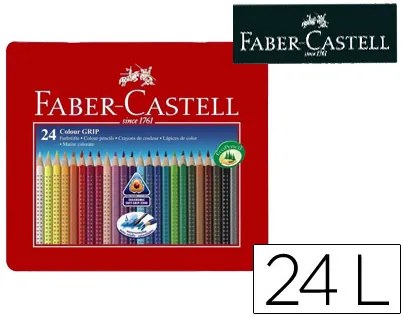 Lápis de Cor Faber-Castell Aguarelável Colour Grip Triangular Caixa Metálica de 24 Cores Sortidas