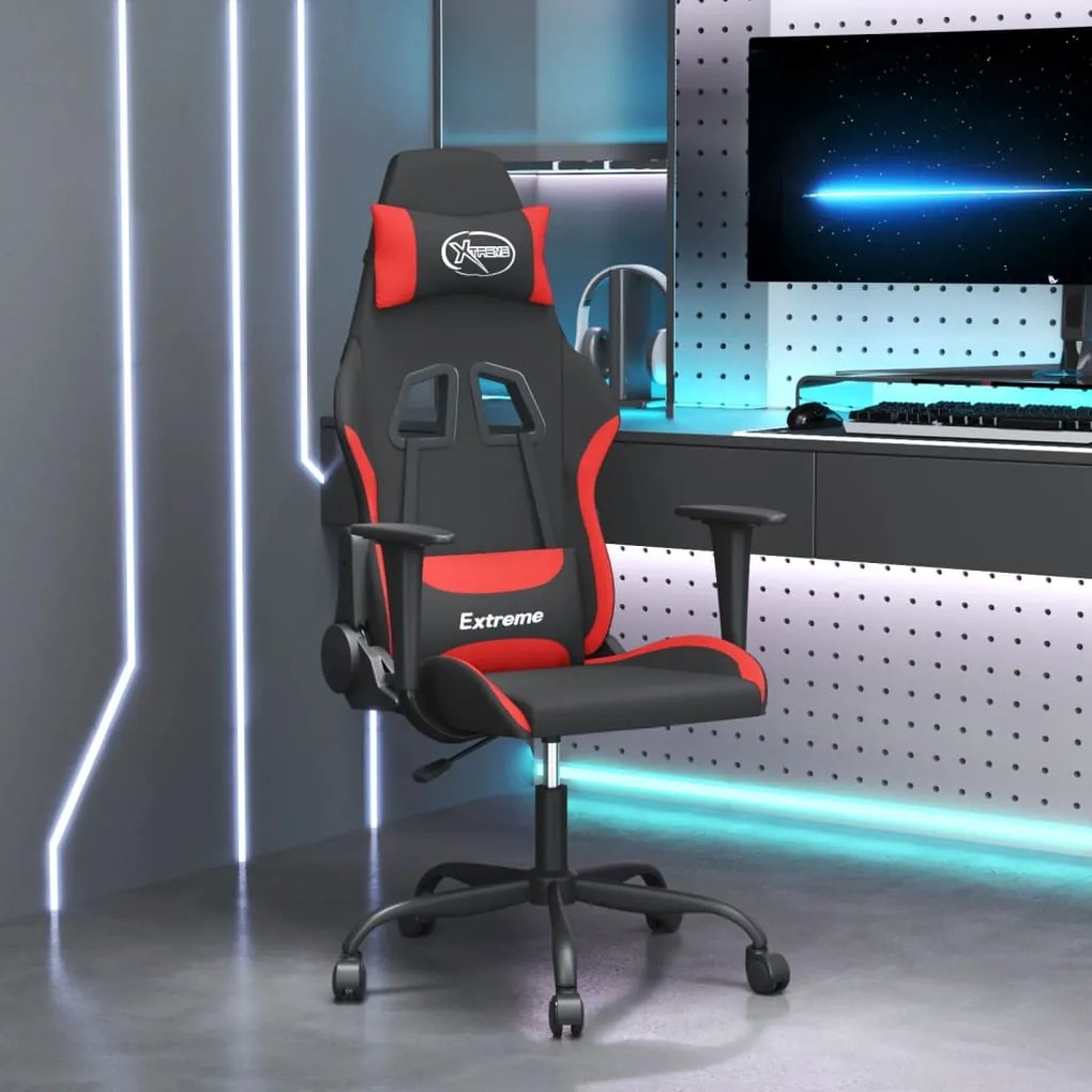 vidaXL Cadeira gaming de massagens tecido preto e vermelho