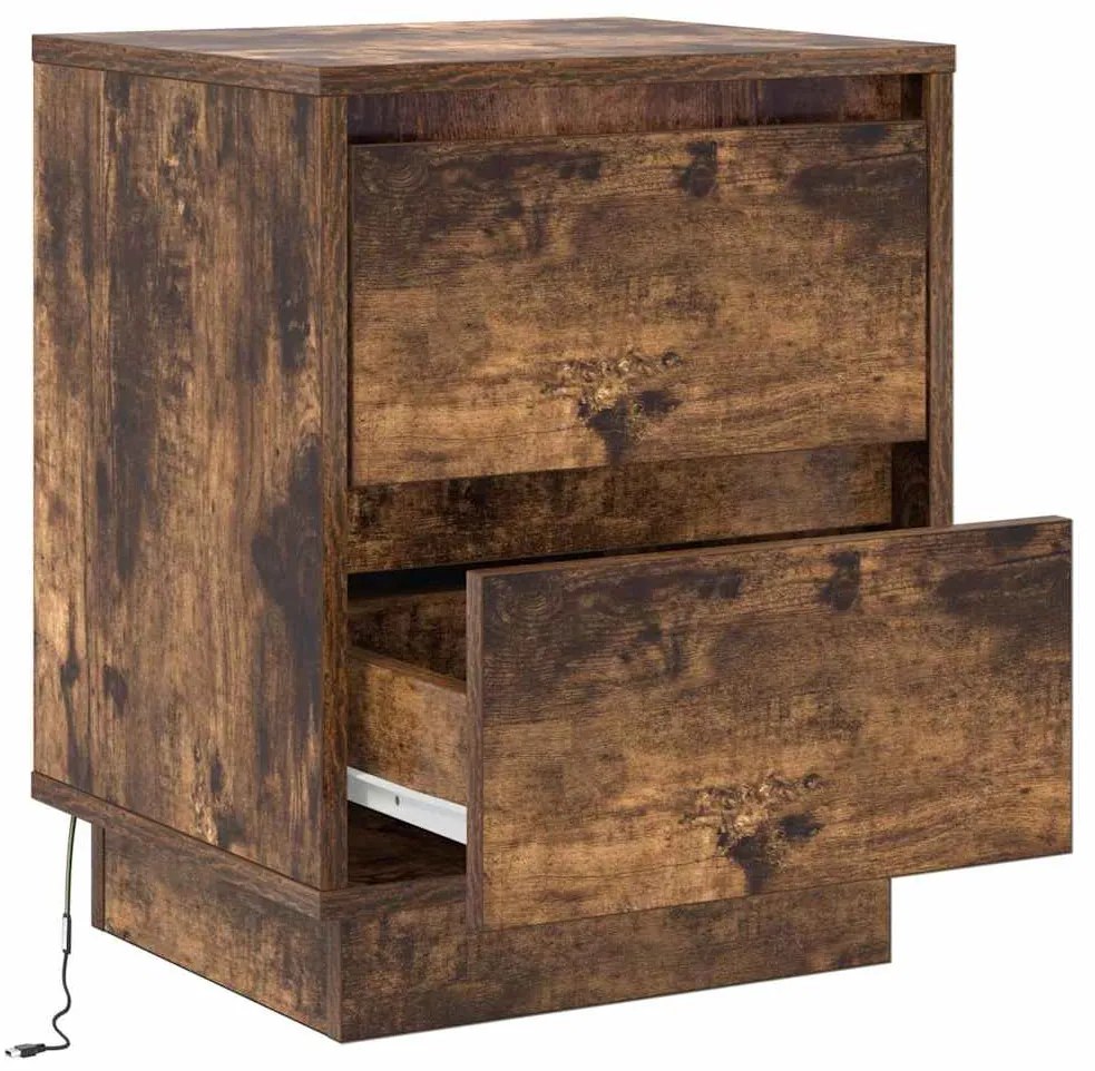 Criados-Mudos com Luzes LED 2 pcs Carvalho Defumado 39x34.5x50 cm