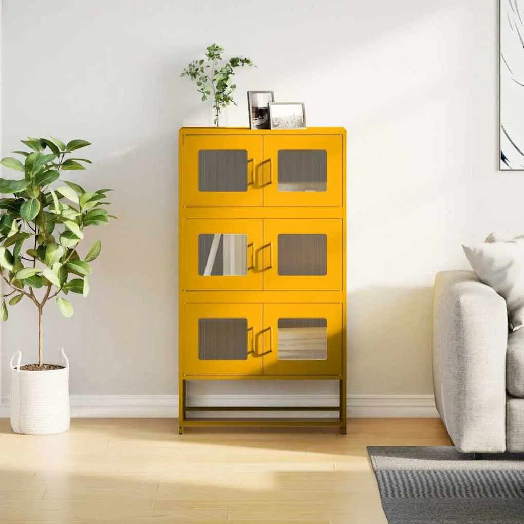 Aparador alto 68x39x123 cm aço amarelo mostarda