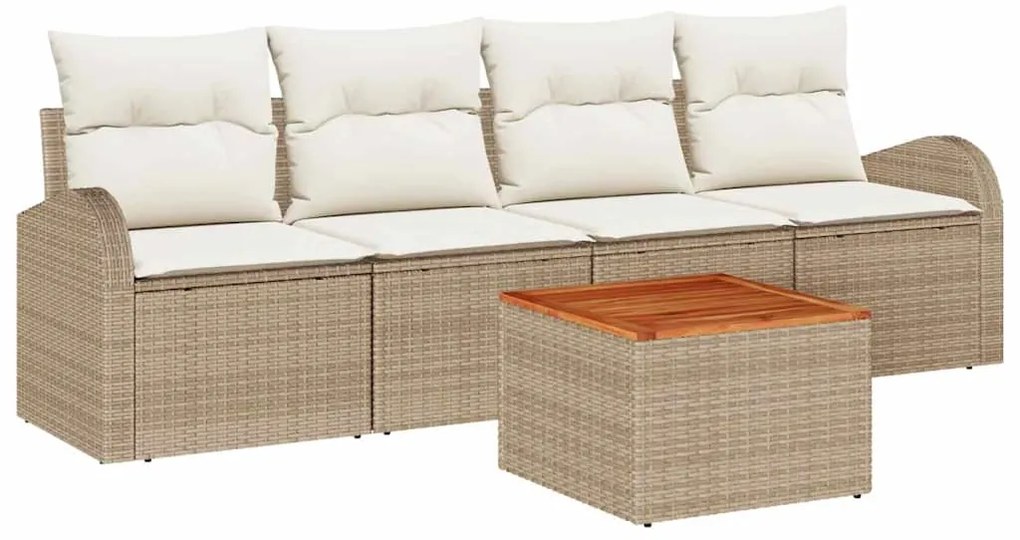 Conjunto de Sofá de 5 Peças para Jardim com Almofadas Bege Polirattan