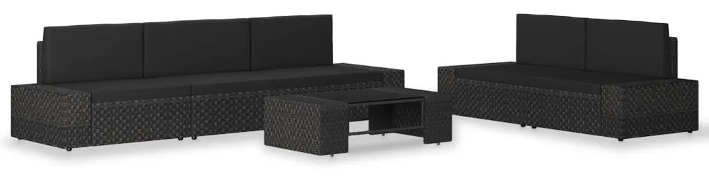 vidaXL 6 pcs conjunto lounge para jardim vime PE preto