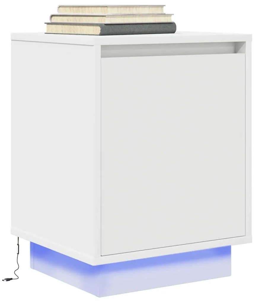 vidaXL Armário de cabeceira com luzes LED branco 38x34x50 cm