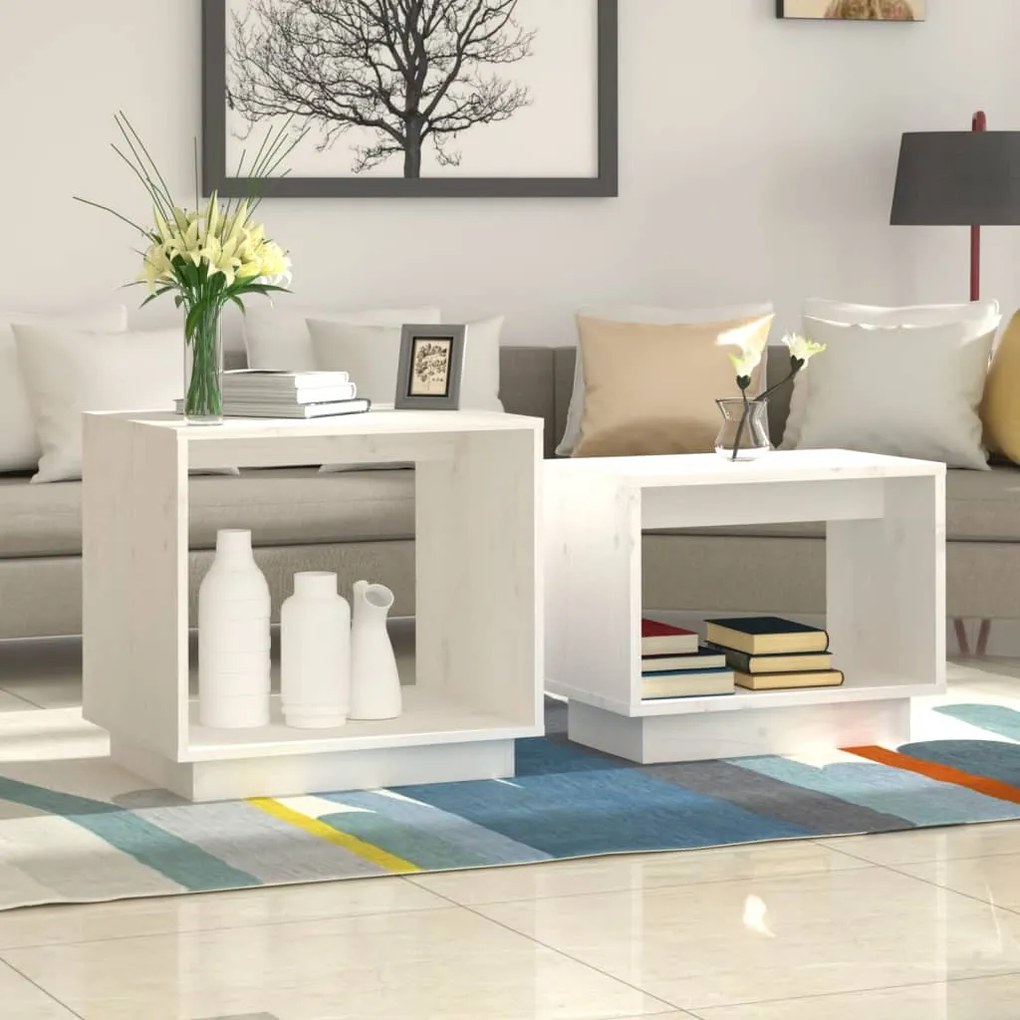813526 vidaXL Mesas de centro de encastrar 2 pcs pinho maciço branco