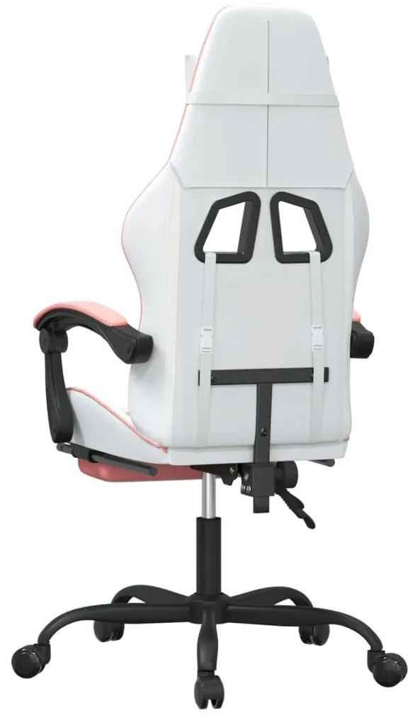 Cadeira gaming com apoio p/ pés couro artificial branco e rosa