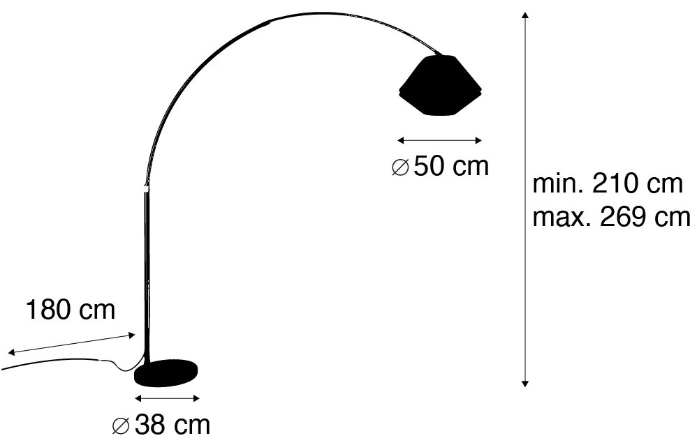 Candeeiro de Arco em Latão com Abajur Duplo de Veludo Branco, Design de Folhas e Bege - XXL