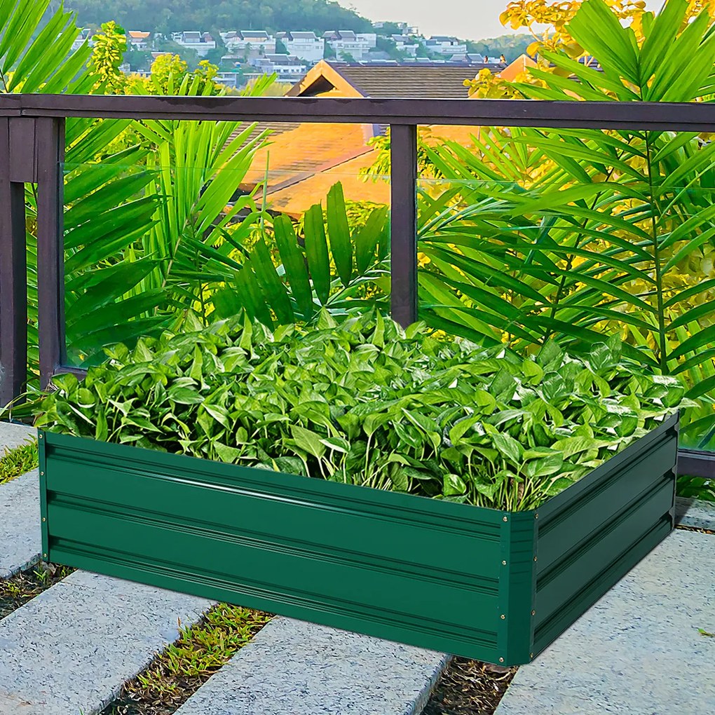 Floreira de cultivo elevada em aço 120 x 90 x 30,5 cm, caixa retangular para plantas, horta elevada para vegetais, flores, ervas, verde