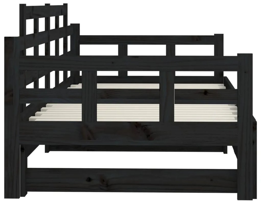 Estrutura sofá-cama de puxar pinho maciço preto 2x(90x190) cm