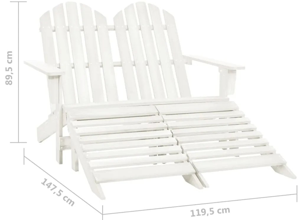 Cadeira de jardim &amp; otomano Adirondack 2 lugares abeto branco