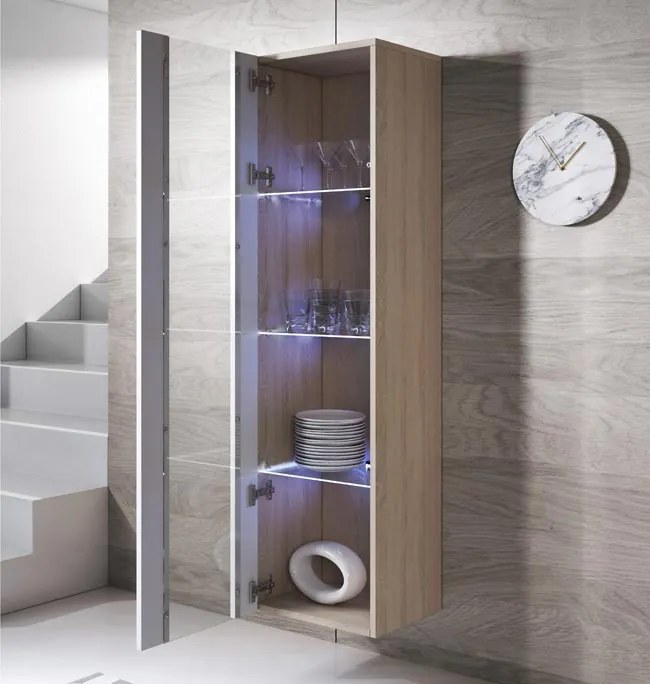 Vitrine Suspensa Rialba – Carvalho Sonoma e Branco – 40x29x165 cm – Co