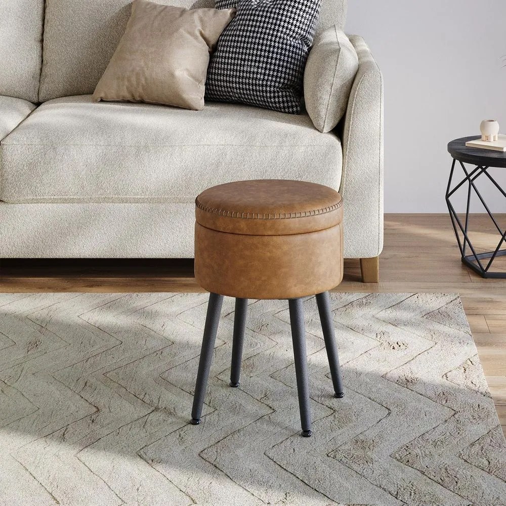 Banco com espaço de arrumação, banco toucador, pufe 44,4 cm de altura Castanho Caramelo