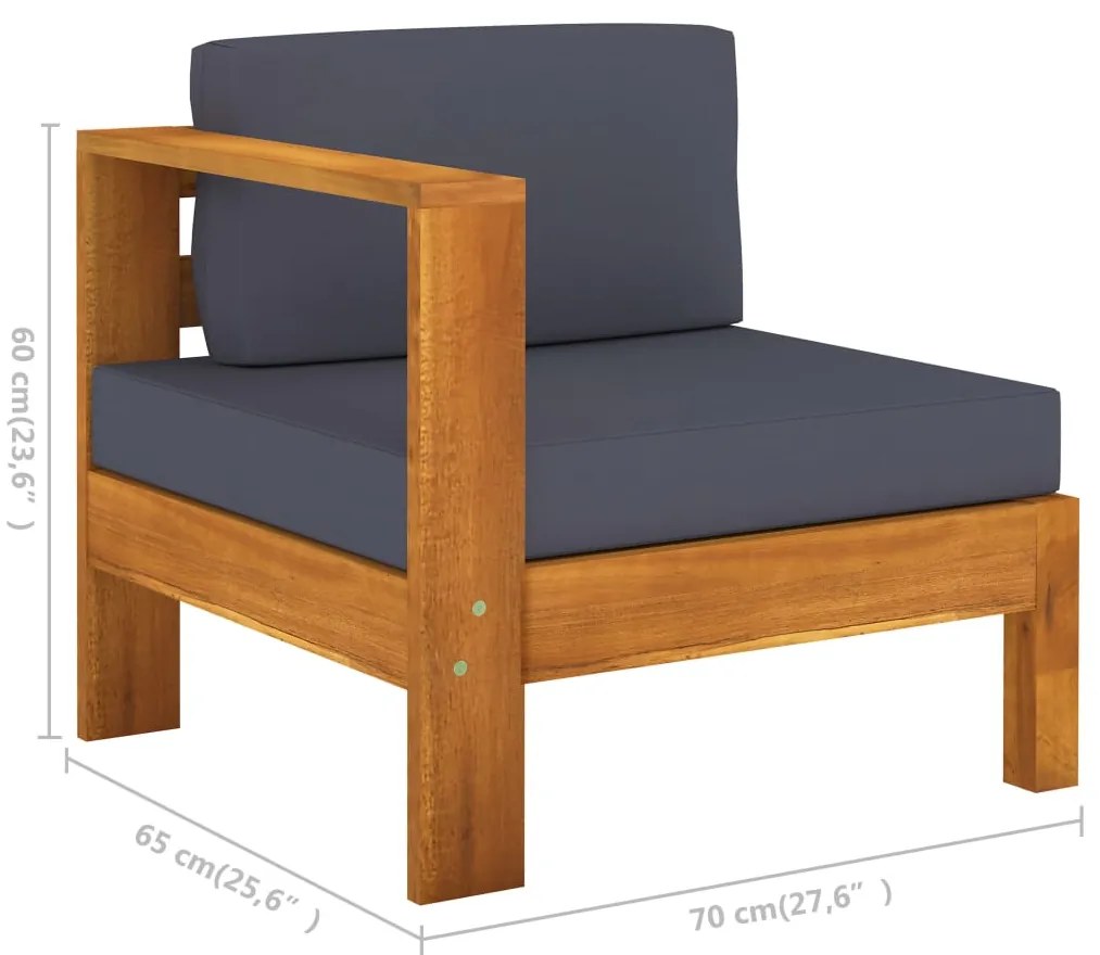 8 pcs conj. lounge de jardim c/ almofadões cinza-escuro acácia
