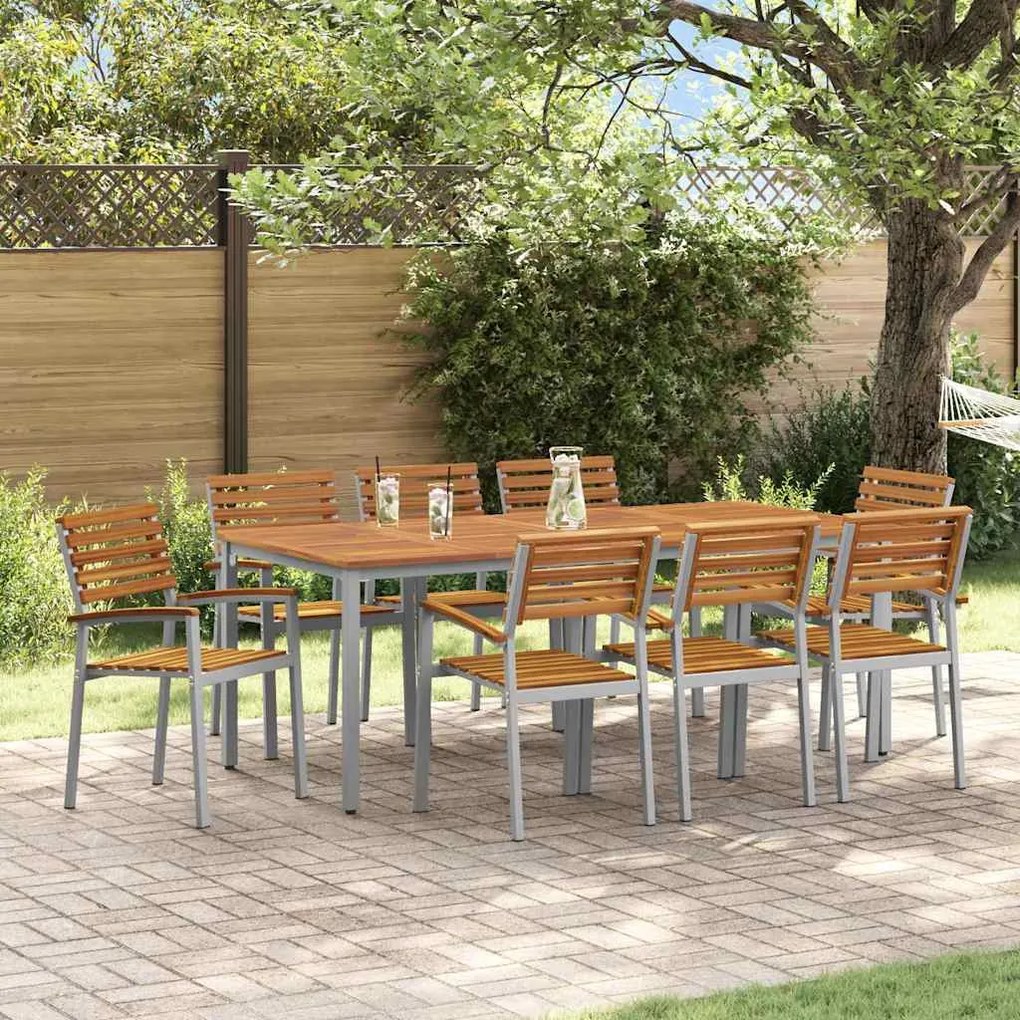 Conjunto de Jantar de Jardim de 9 Peças em Madeira Sólida de Acácia e