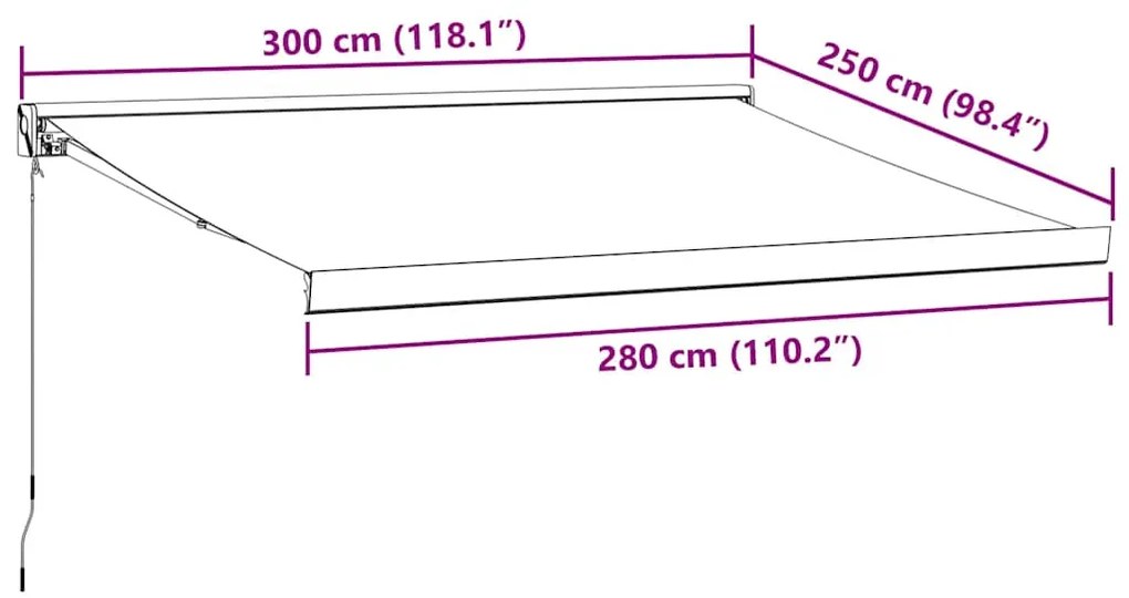 Toldo retrátil manual 300x250 cm bordô