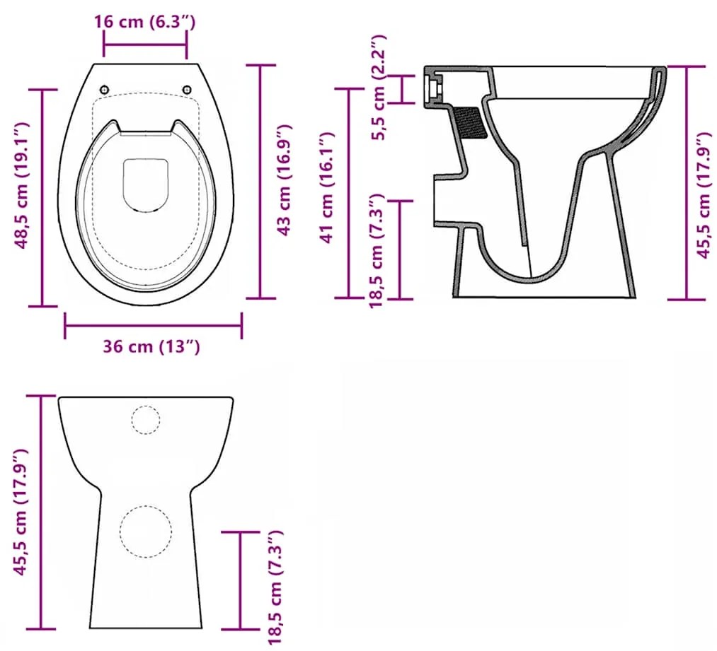 Sanita sem rebordo 7 cm altura extra fecho suave cerâmica branco