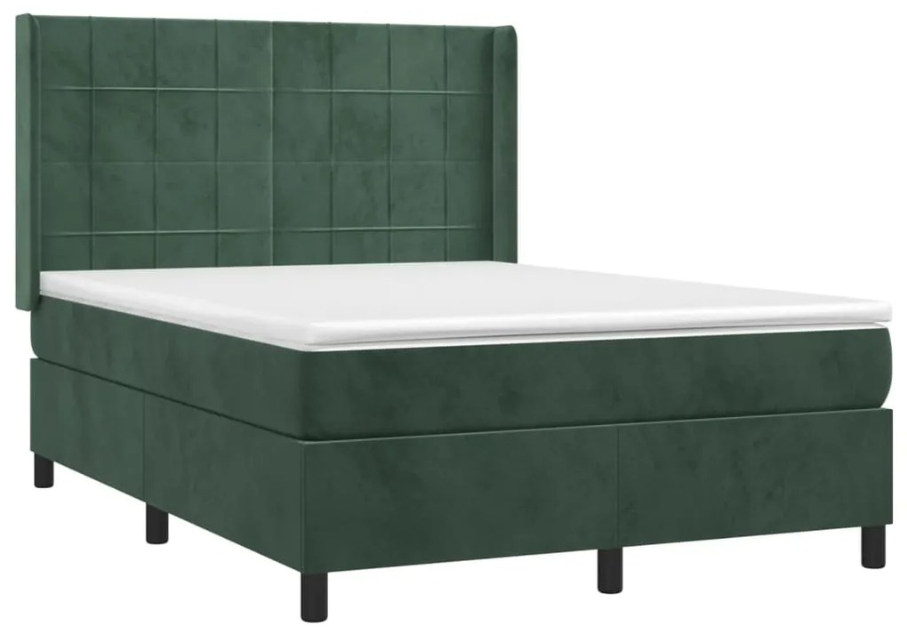 Cama com molas/colchão 140x190 cm veludo verde-escuro