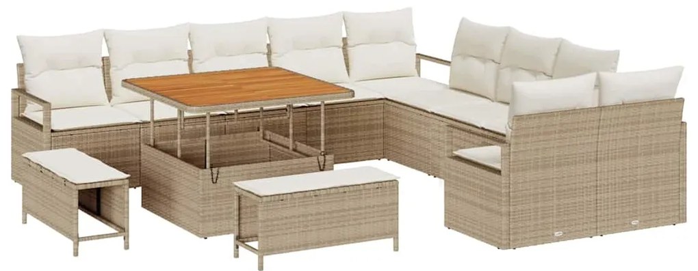 Conjunto de Sofá de Jardim vidaXL 13 Peças com Almofadas Bege Rattan P