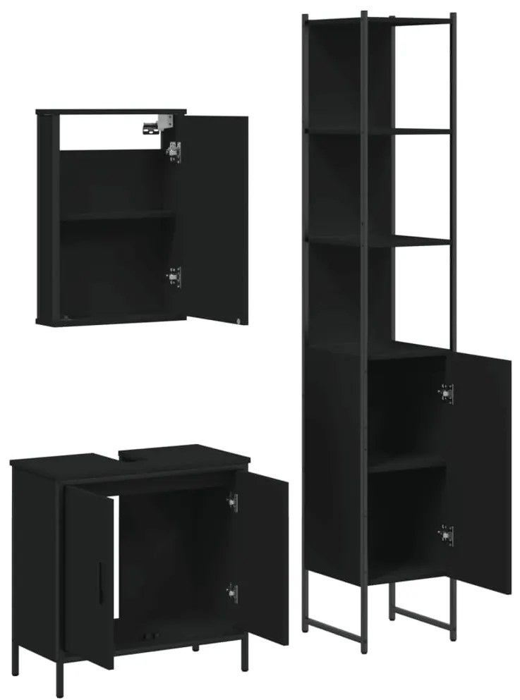 3 pcs conjunto móveis casa de banho derivados de madeira preto