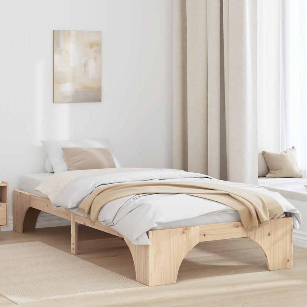 vidaXL Estrutura de Cama Madeira Natural Madeira de Pinho Maciça Simples