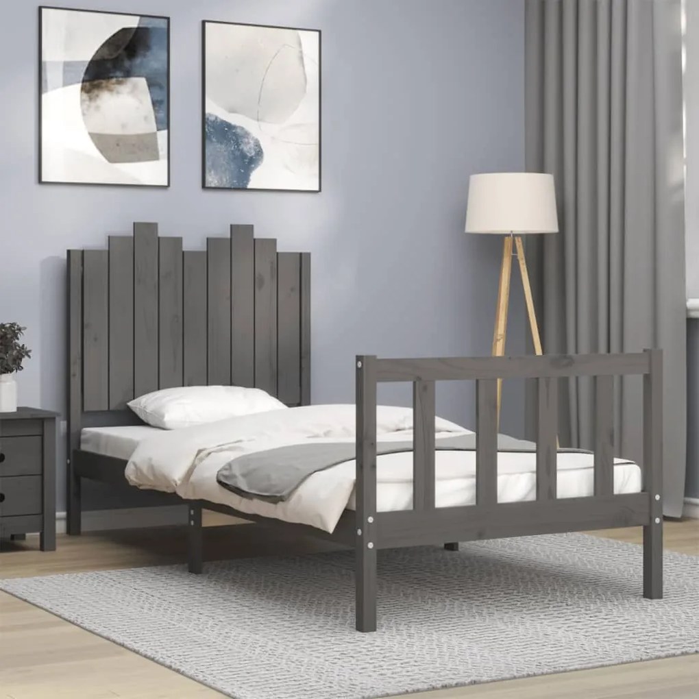 vidaXL Estrutura de cama com cabeceira 90x200 cm madeira maciça cinza