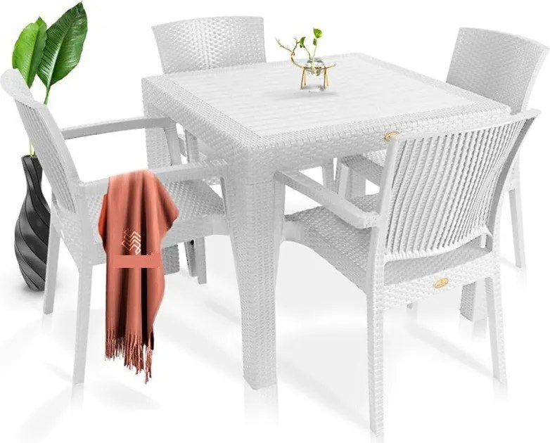 Conjunto de 4 Cadeiras de Jardim – LIDO – 58x55x87 cm – Branco – Empil