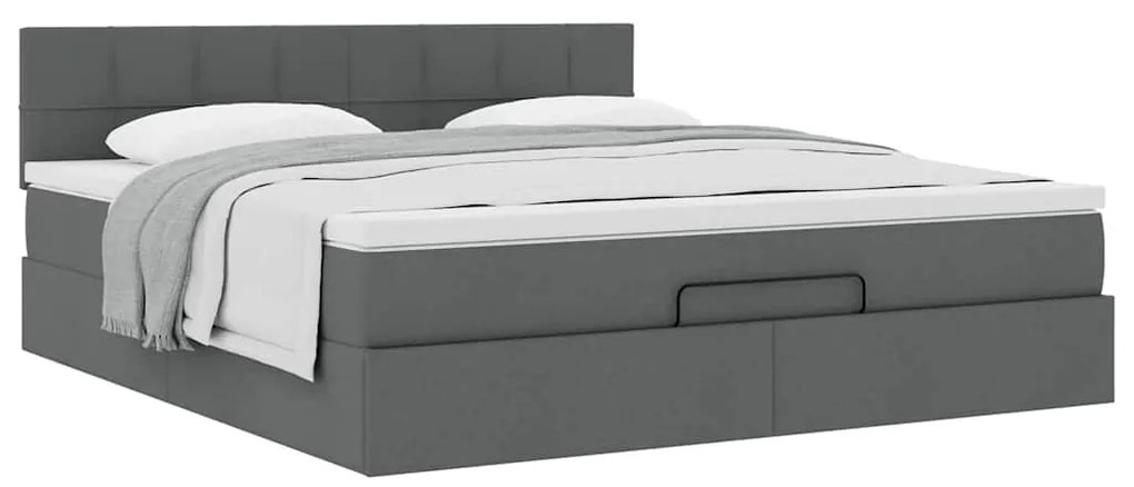 Estrutura de cama otomana com colchão tecido cinzento escuro